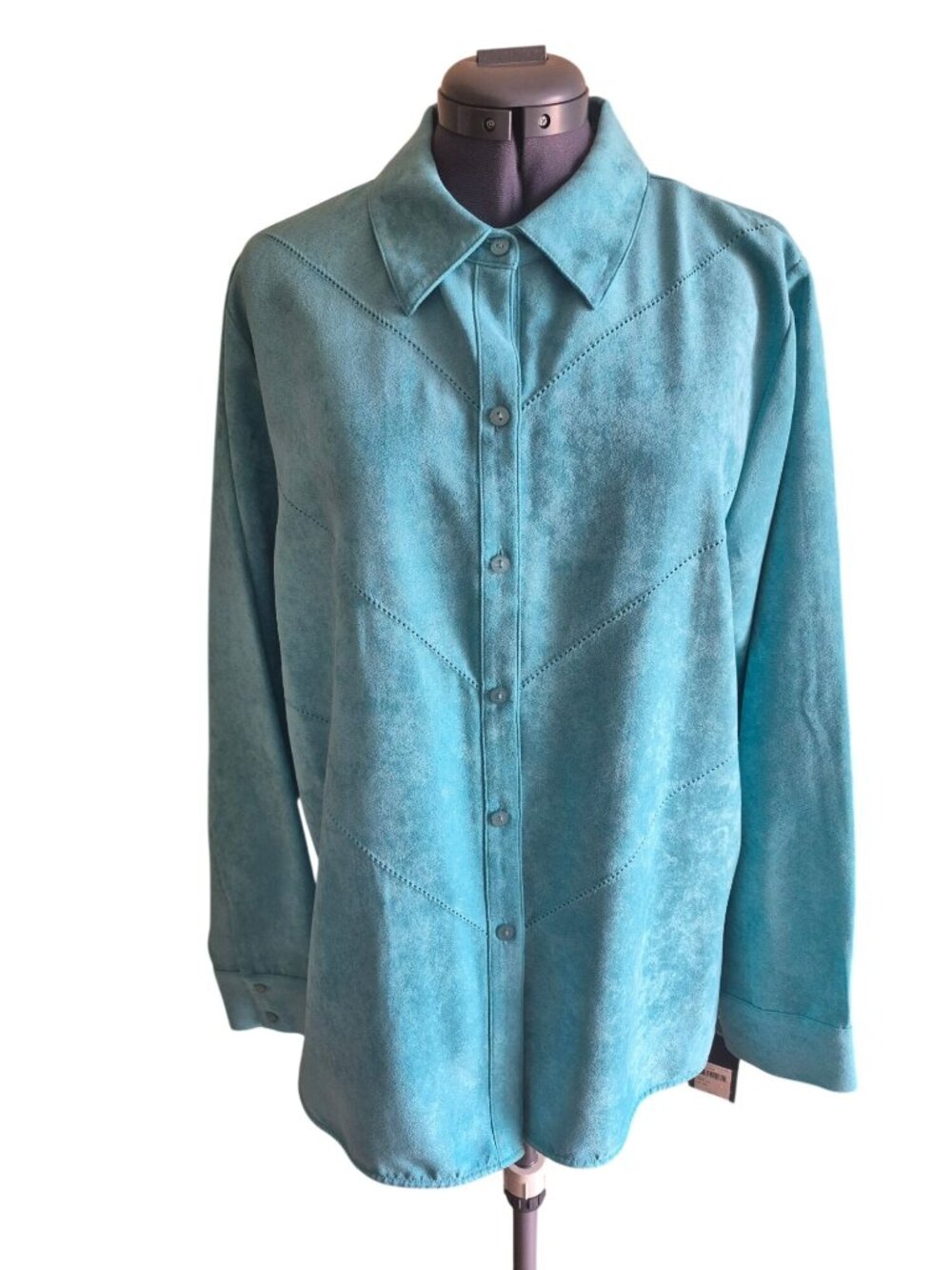 Relativity Aqua Jet Faux Suede Button-Up Shacket XL